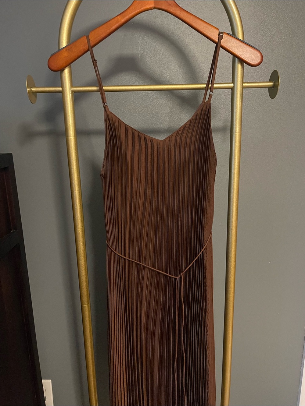 Banana Republic Women’s Brown Pleated Slip Dress with Adjustable Straps